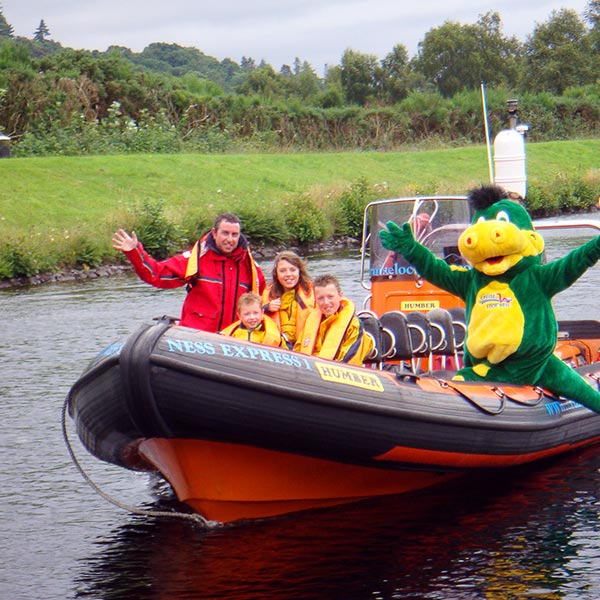 Ron, family, and Nessie on a new RIB boat